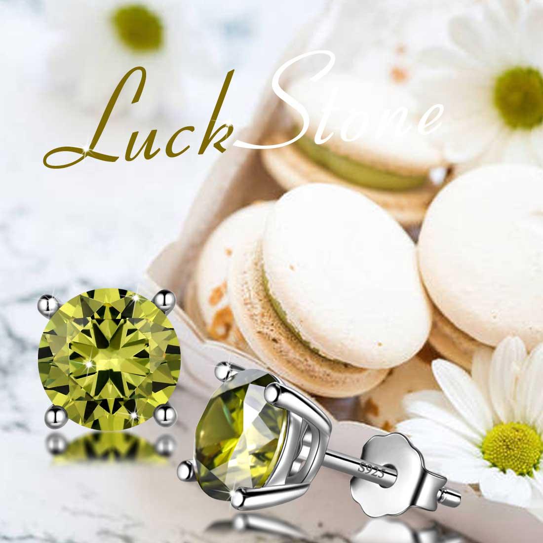 Tokyo Mart Round Birthstone August Peridot Earrings Stud Women Girls Jewelry Birthday Gift Sterling Silver