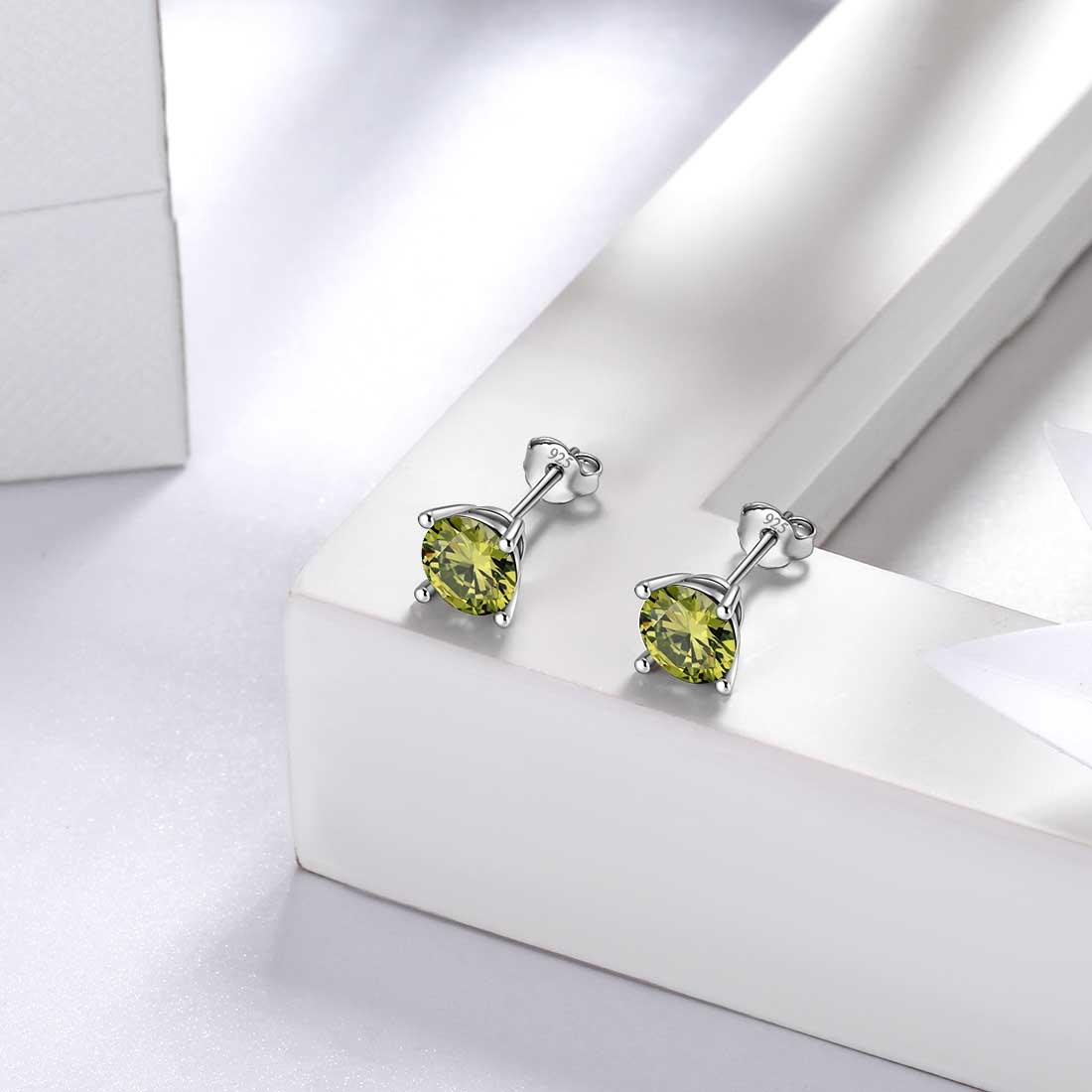 Tokyo Mart Round Birthstone August Peridot Earrings Stud Women Girls Jewelry Birthday Gift Sterling Silver