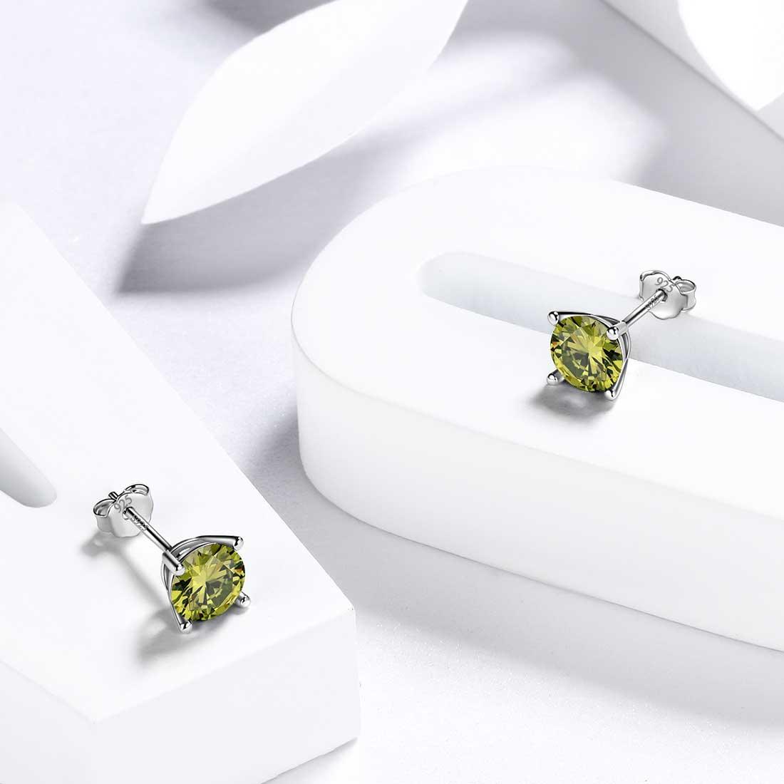 Tokyo Mart Round Birthstone August Peridot Earrings Stud Women Girls Jewelry Birthday Gift Sterling Silver
