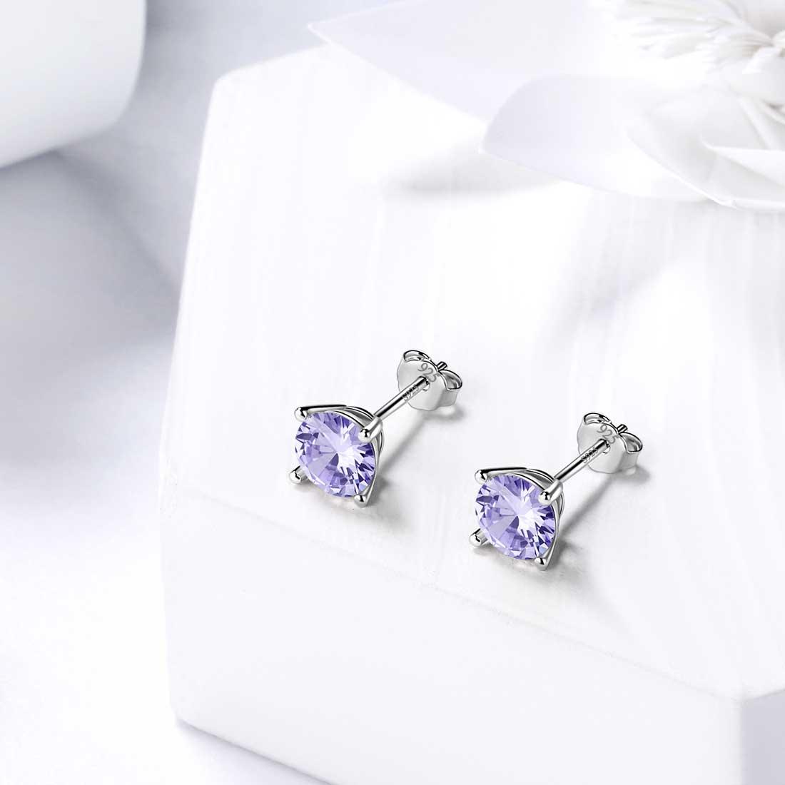 Tokyo Mart Round Birthstone June Alexandrite Earrings Stud Women Girls Jewelry Birthday Gift Sterling Silver