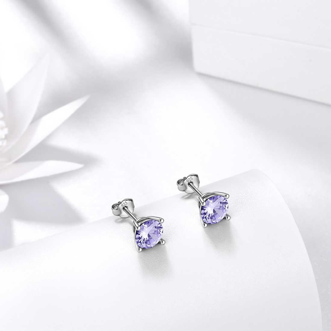 Tokyo Mart Round Birthstone June Alexandrite Earrings Stud Women Girls Jewelry Birthday Gift Sterling Silver