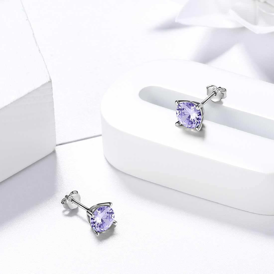 Tokyo Mart Round Birthstone June Alexandrite Earrings Stud Women Girls Jewelry Birthday Gift Sterling Silver