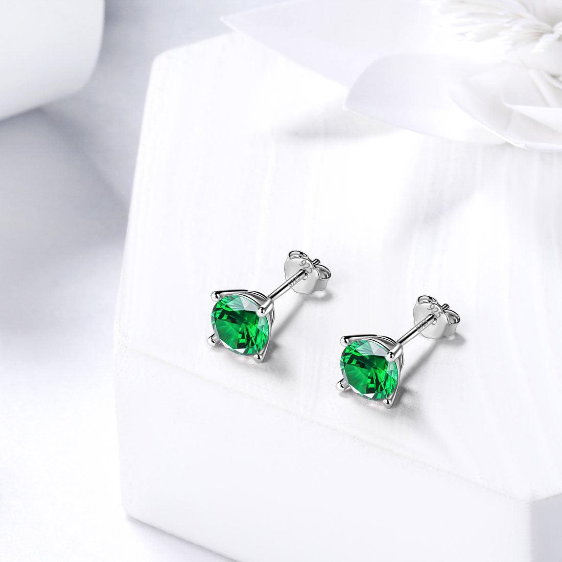 Tokyo Mart Round Birthstone May Emerald Earrings Stud Women Girls Jewelry Birthday Gift Sterling Silver