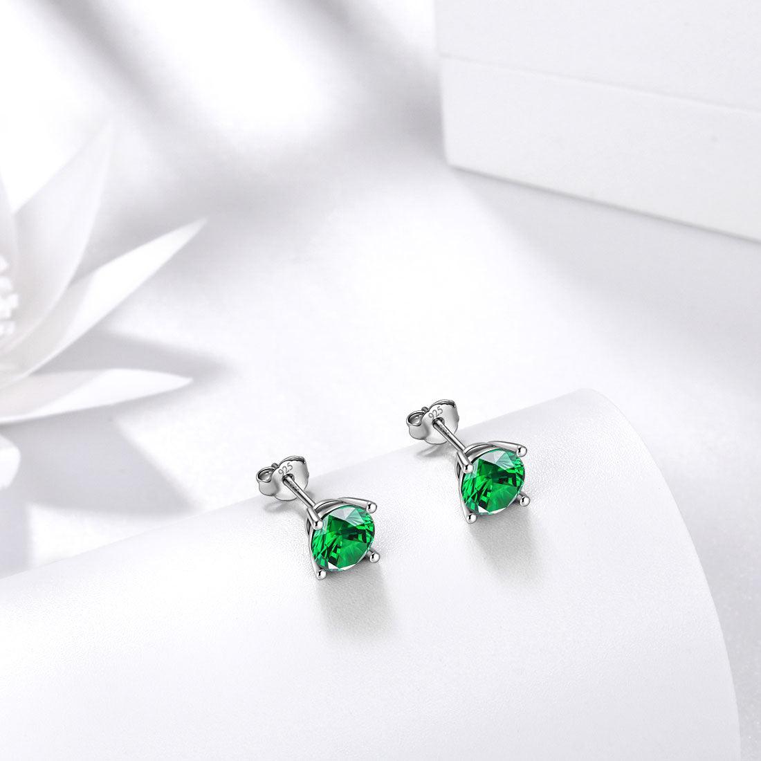 Tokyo Mart Round Birthstone May Emerald Earrings Stud Women Girls Jewelry Birthday Gift Sterling Silver