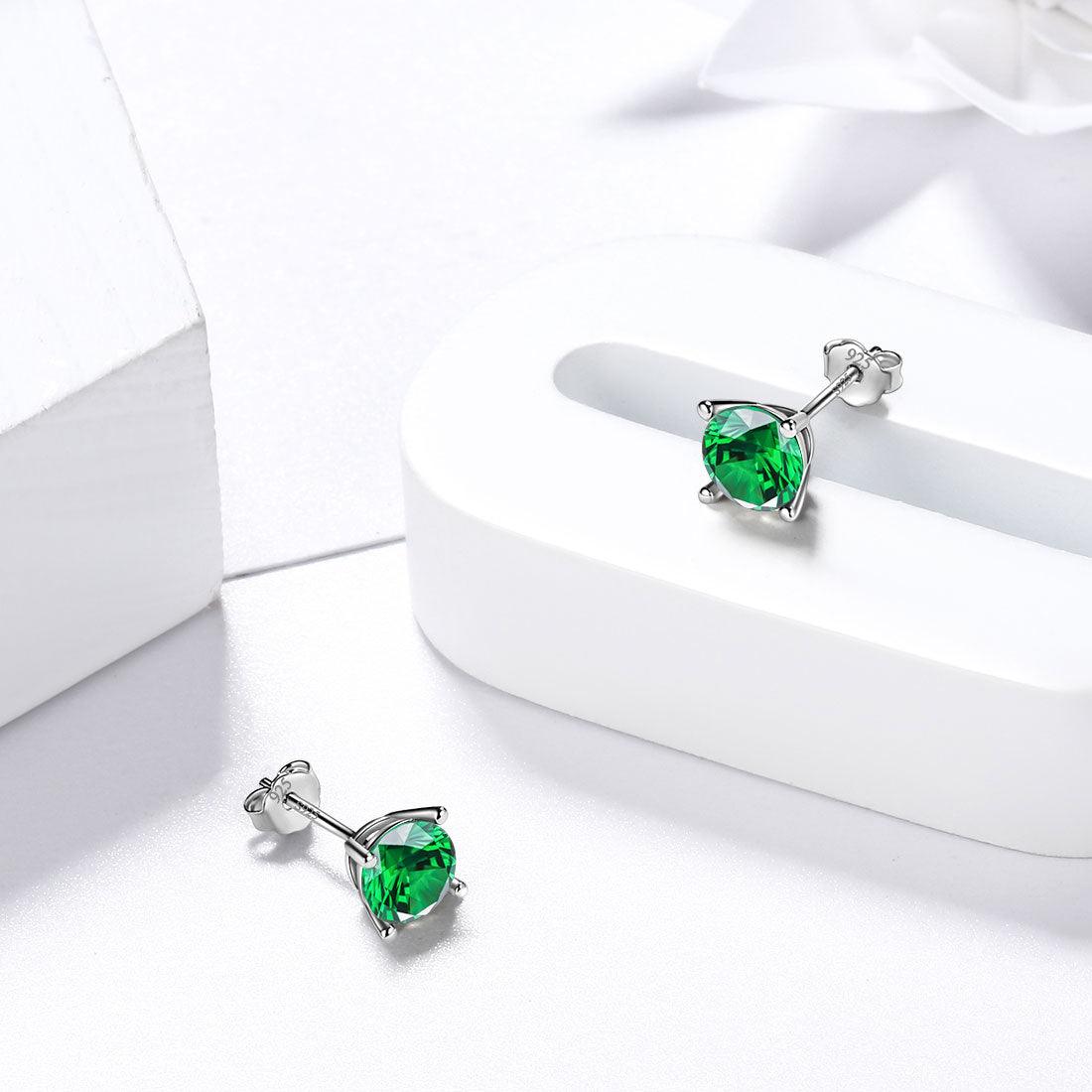 Tokyo Mart Round Birthstone May Emerald Earrings Stud Women Girls Jewelry Birthday Gift Sterling Silver