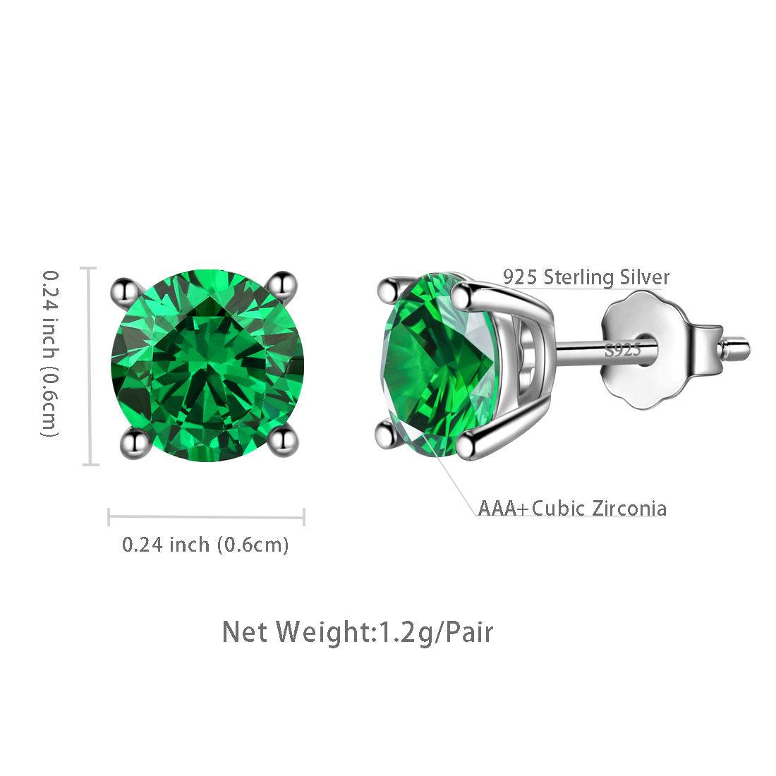 Tokyo Mart Round Birthstone May Emerald Earrings Stud Women Girls Jewelry Birthday Gift Sterling Silver