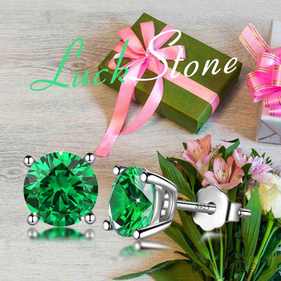 Tokyo Mart Round Birthstone May Emerald Earrings Stud Women Girls Jewelry Birthday Gift Sterling Silver