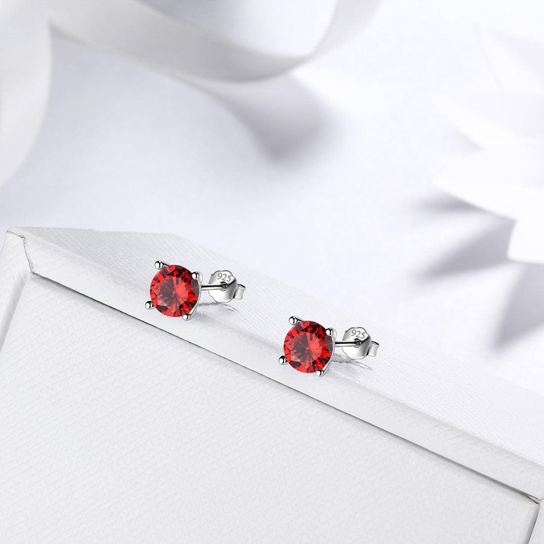Tokyo Mart Round Birthstone January Garnet Earrings Stud Women Girls Jewelry Birthday Gift Sterling Silver