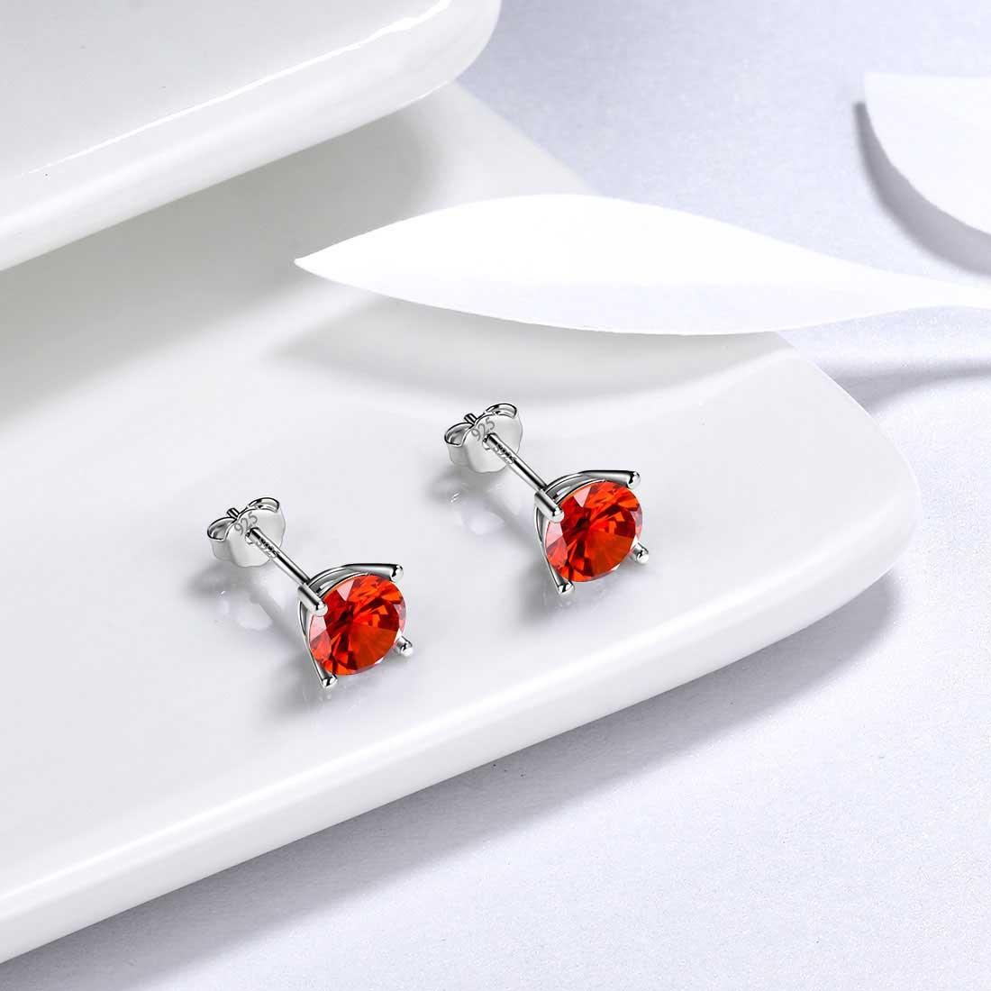 Tokyo Mart Round Birthstone January Garnet Earrings Stud Women Girls Jewelry Birthday Gift Sterling Silver