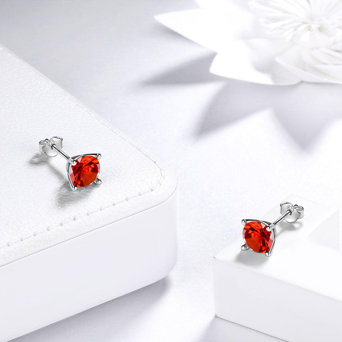 Tokyo Mart Round Birthstone January Garnet Earrings Stud Women Girls Jewelry Birthday Gift Sterling Silver