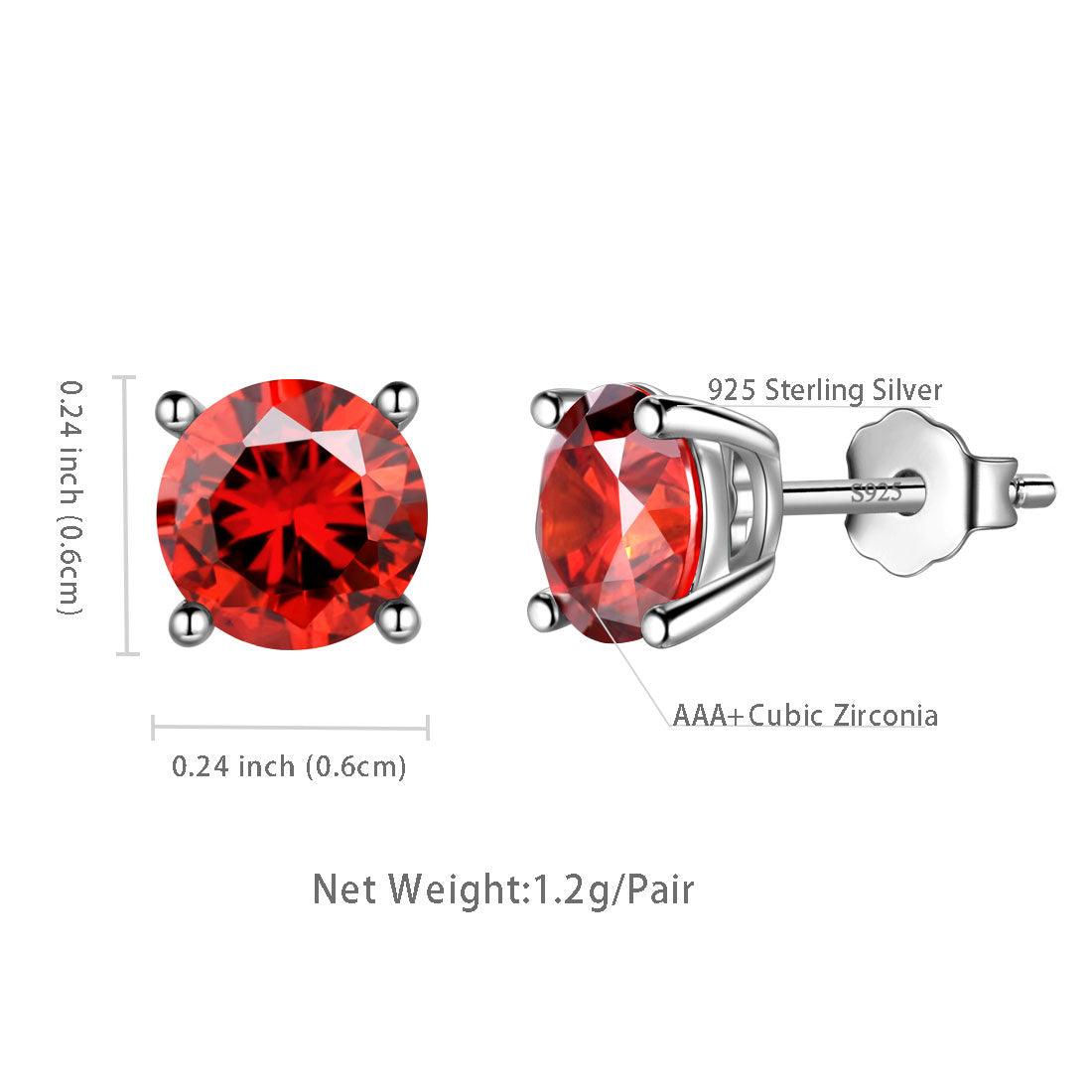 Tokyo Mart Round Birthstone January Garnet Earrings Stud Women Girls Jewelry Birthday Gift Sterling Silver