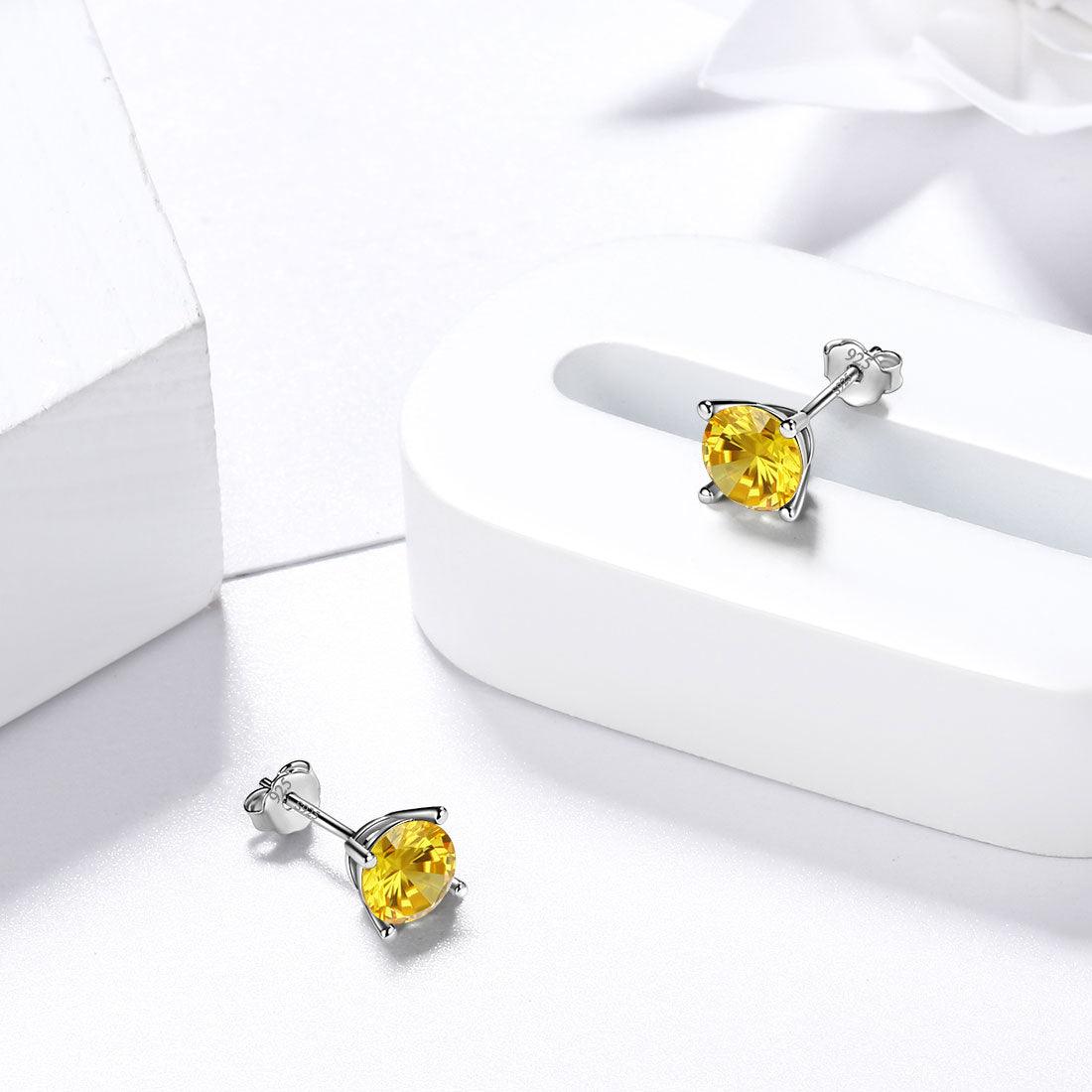 Tokyo Mart Round Birthstone November Citrine Earrings Stud Women Girls Jewelry Birthday Gift Sterling Silver