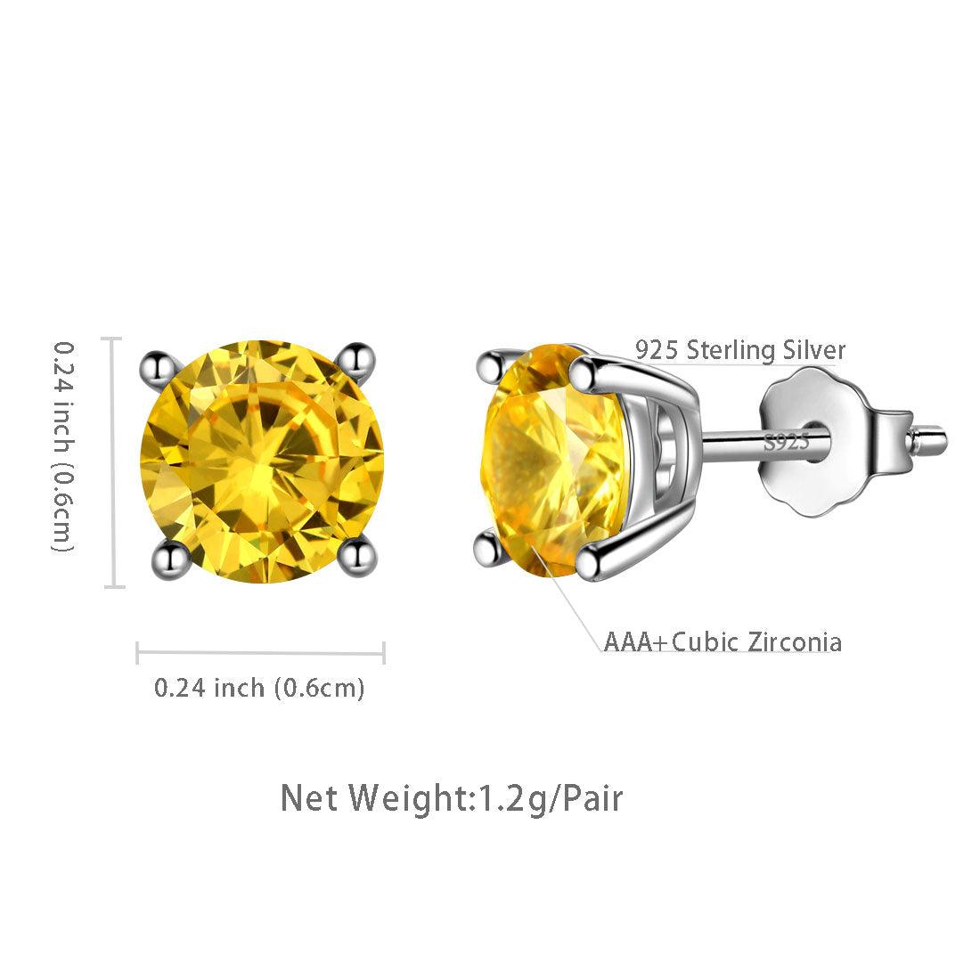 Tokyo Mart Round Birthstone November Citrine Earrings Stud Women Girls Jewelry Birthday Gift Sterling Silver