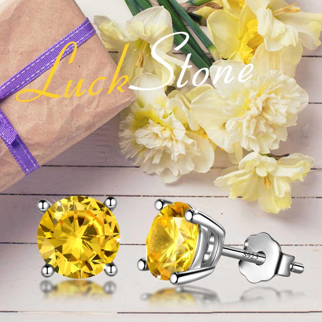 Tokyo Mart Round Birthstone November Citrine Earrings Stud Women Girls Jewelry Birthday Gift Sterling Silver