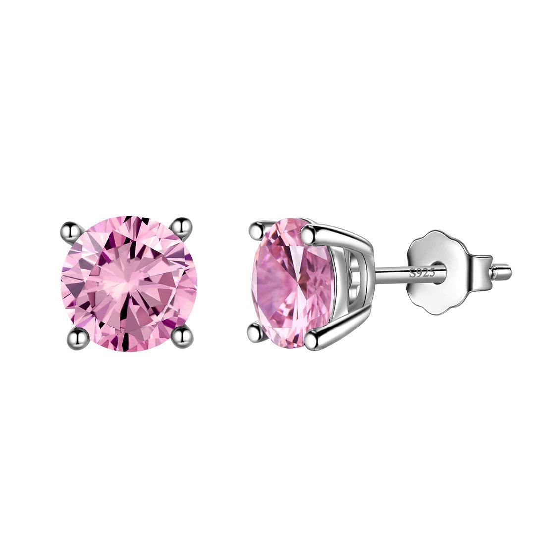 Tokyo Mart Round Birthstone October Tourmaline Earrings Stud Women Girls Jewelry Birthday Gift Sterling Silver
