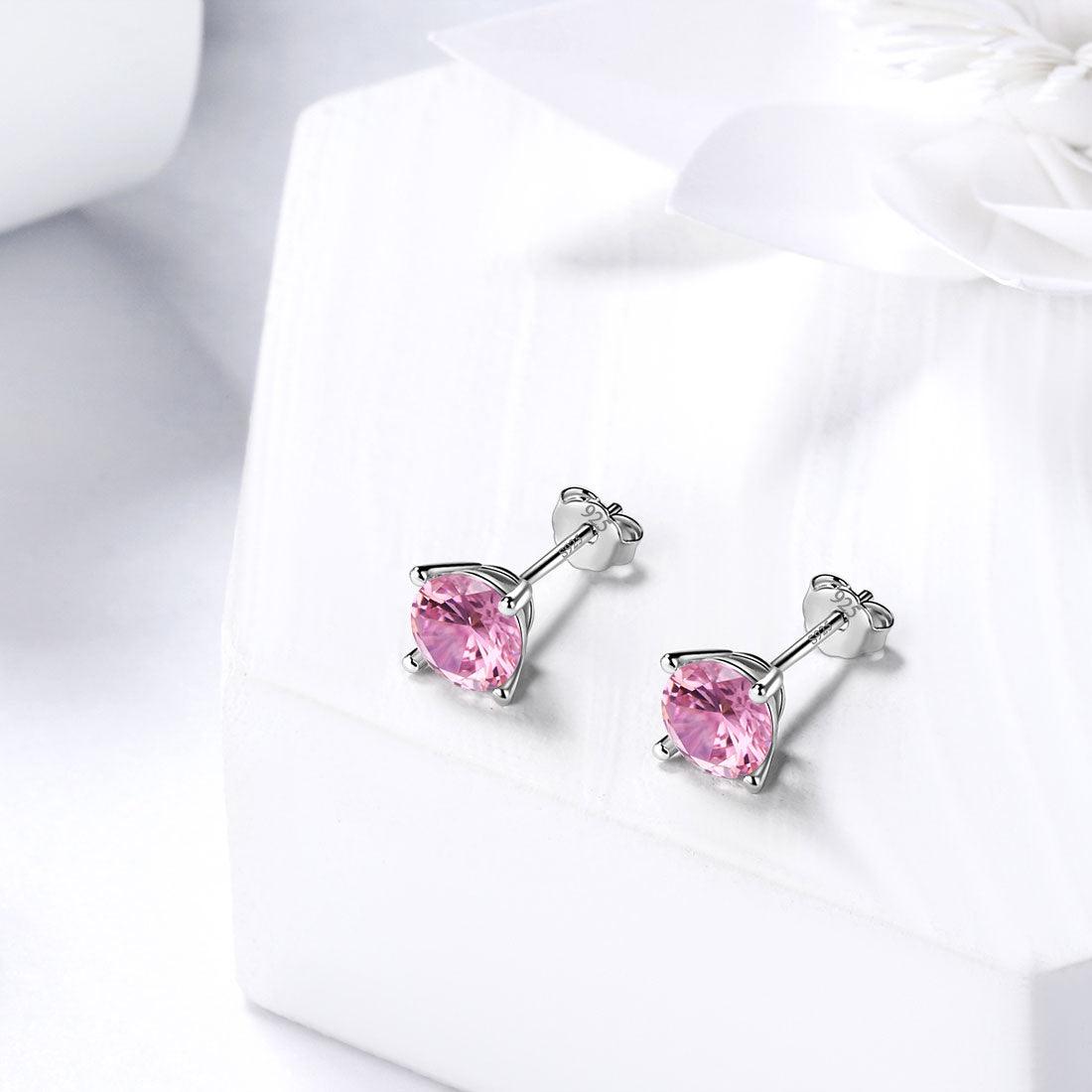 Tokyo Mart Round Birthstone October Tourmaline Earrings Stud Women Girls Jewelry Birthday Gift Sterling Silver