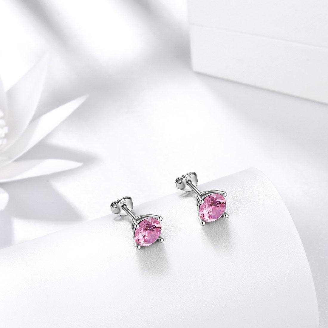 Tokyo Mart Round Birthstone October Tourmaline Earrings Stud Women Girls Jewelry Birthday Gift Sterling Silver