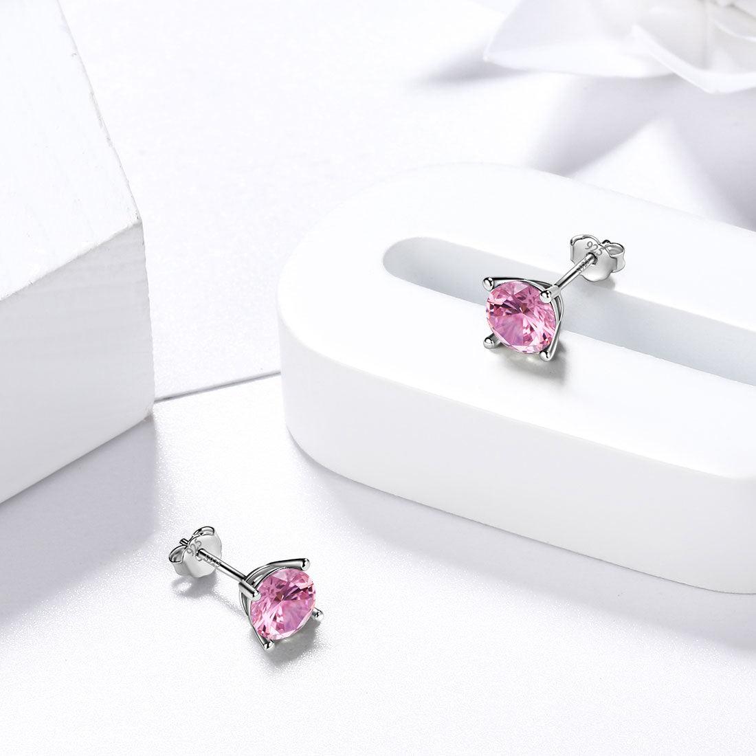 Tokyo Mart Round Birthstone October Tourmaline Earrings Stud Women Girls Jewelry Birthday Gift Sterling Silver