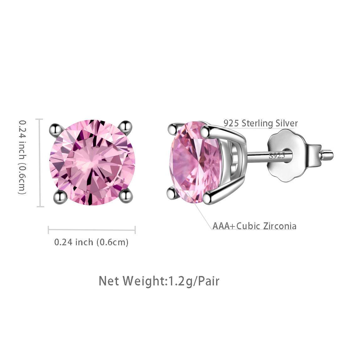 Tokyo Mart Round Birthstone October Tourmaline Earrings Stud Women Girls Jewelry Birthday Gift Sterling Silver