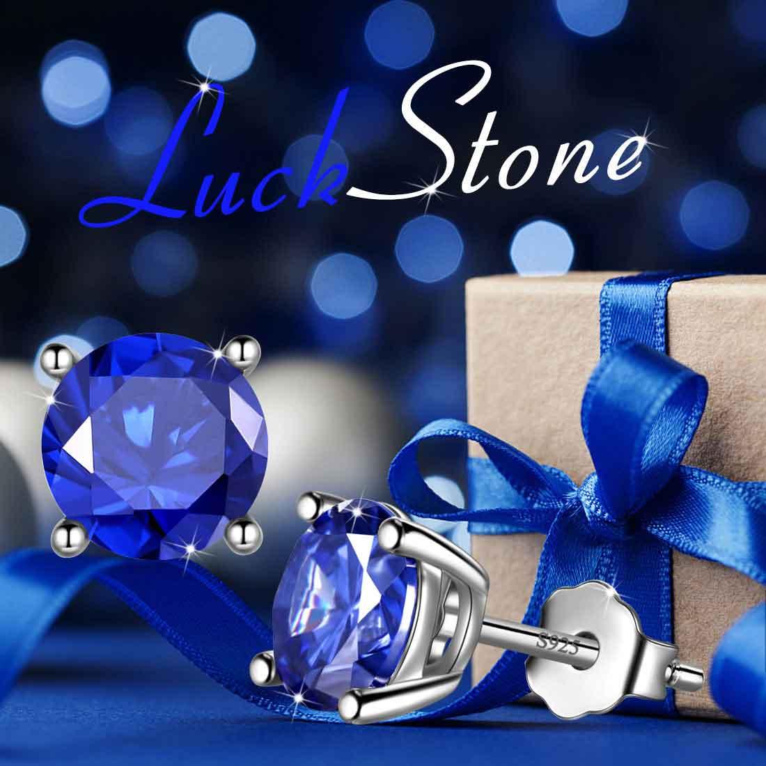 Tokyo Mart Round Birthstone September Sapphire Earrings Stud Women Girls Jewelry Birthday Gift Sterling Silver