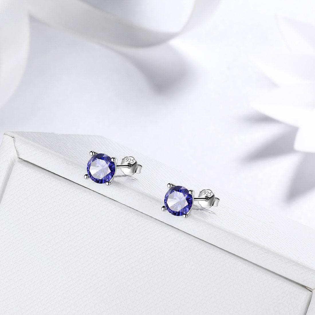 Tokyo Mart Round Birthstone December Tanzanite Earrings Stud Women Girls Jewelry Birthday Gift Sterling Silver