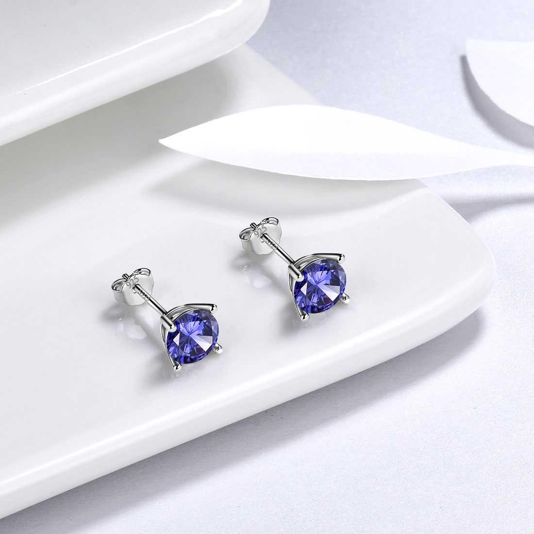 Tokyo Mart Round Birthstone December Tanzanite Earrings Stud Women Girls Jewelry Birthday Gift Sterling Silver