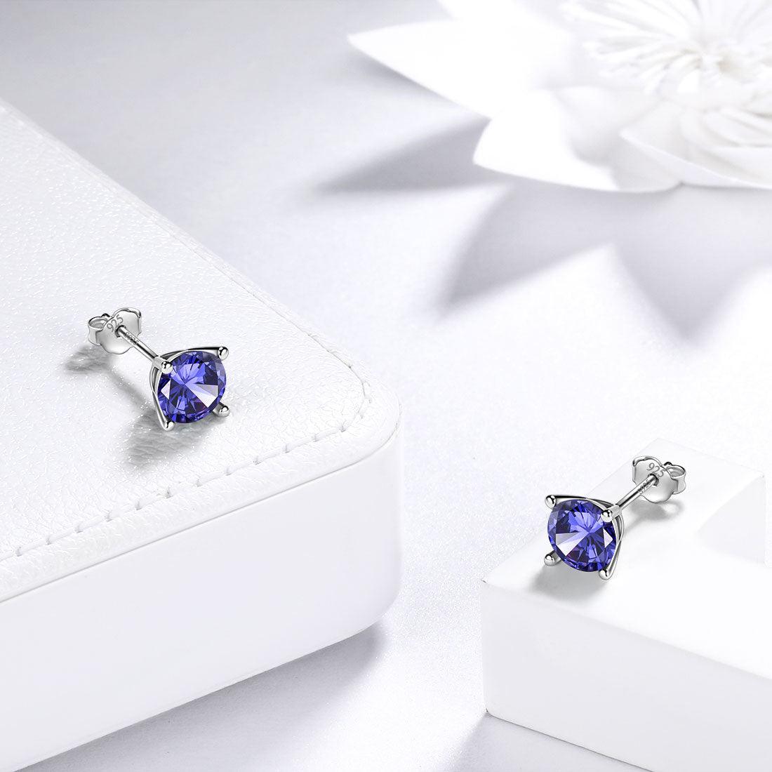 Tokyo Mart Round Birthstone December Tanzanite Earrings Stud Women Girls Jewelry Birthday Gift Sterling Silver