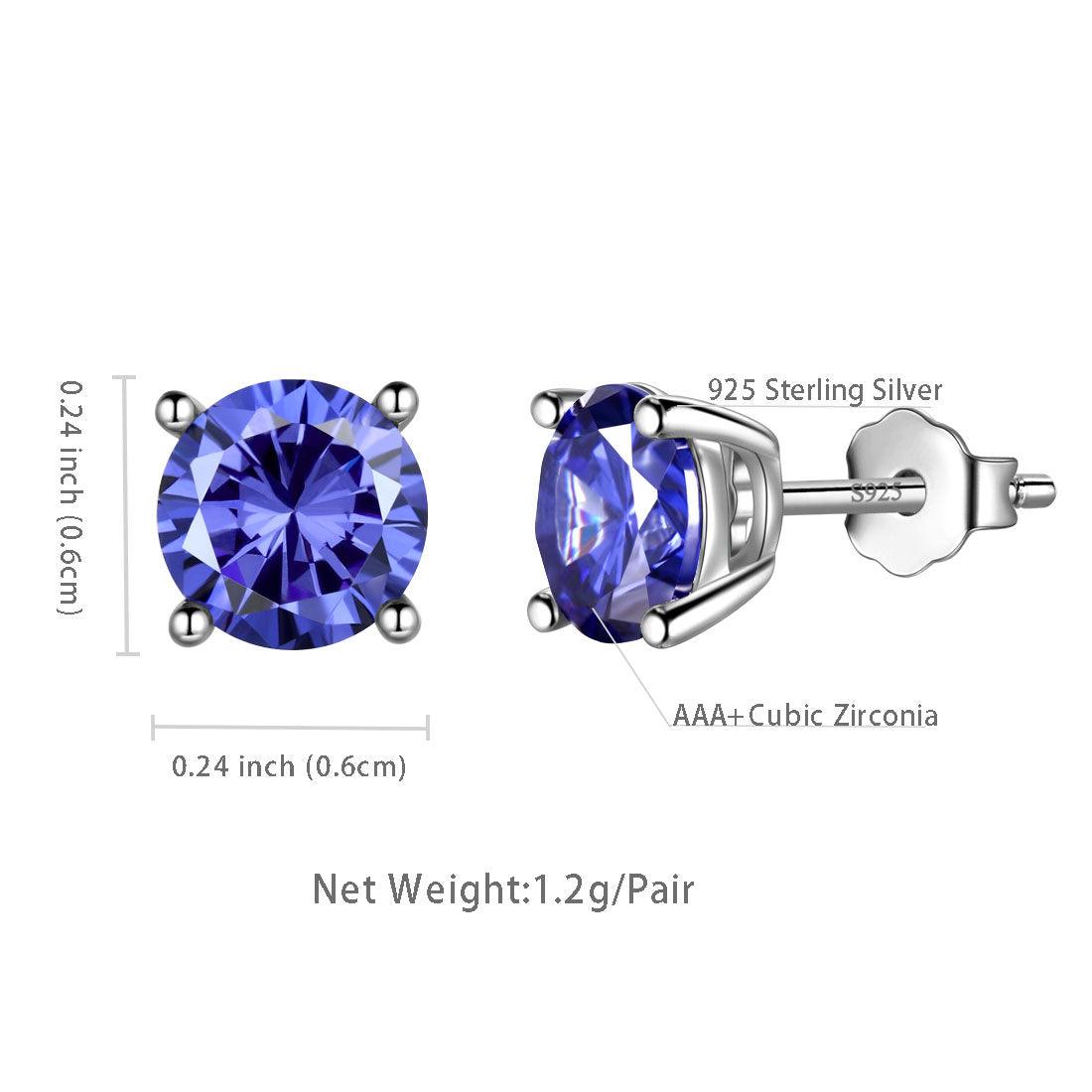 Tokyo Mart Round Birthstone December Tanzanite Earrings Stud Women Girls Jewelry Birthday Gift Sterling Silver