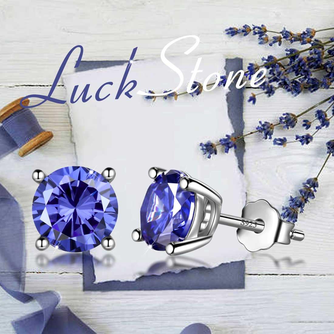 Tokyo Mart Round Birthstone December Tanzanite Earrings Stud Women Girls Jewelry Birthday Gift Sterling Silver