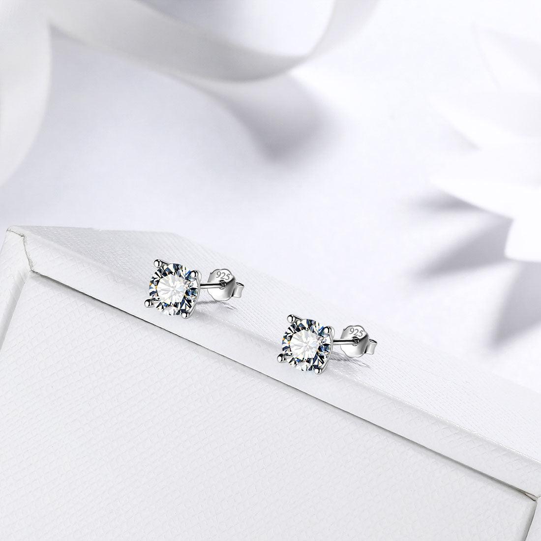 Tokyo Mart Round Birthstone April Diamond Earrings Stud Women Girls Jewelry Birthday Gift Sterling Silver