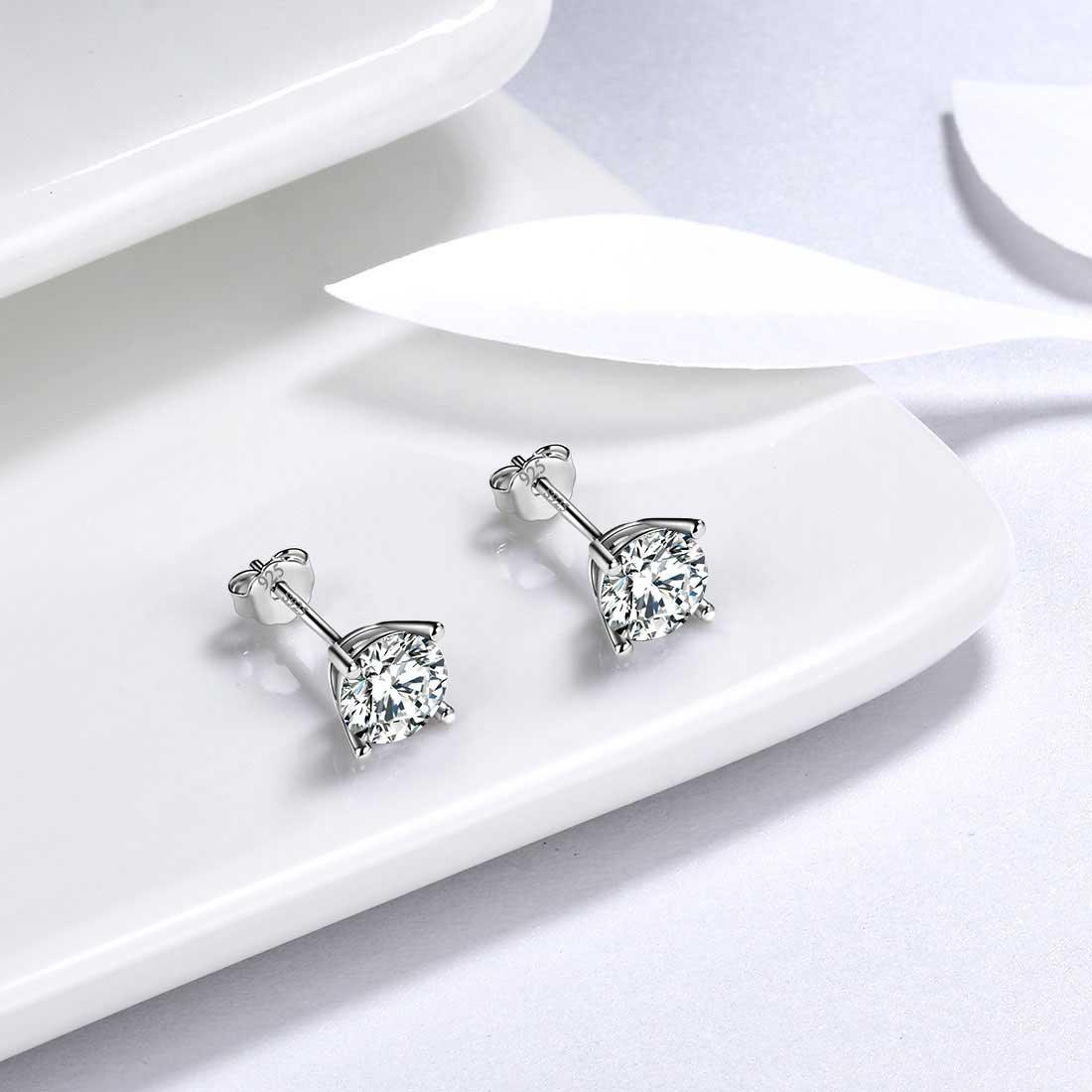 Tokyo Mart Round Birthstone April Diamond Earrings Stud Women Girls Jewelry Birthday Gift Sterling Silver