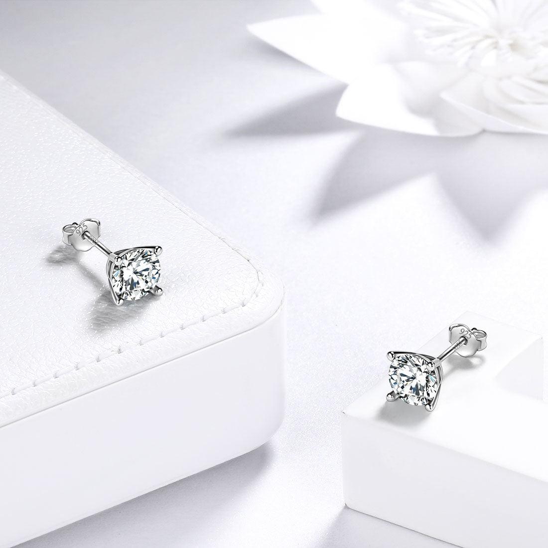 Tokyo Mart Round Birthstone April Diamond Earrings Stud Women Girls Jewelry Birthday Gift Sterling Silver