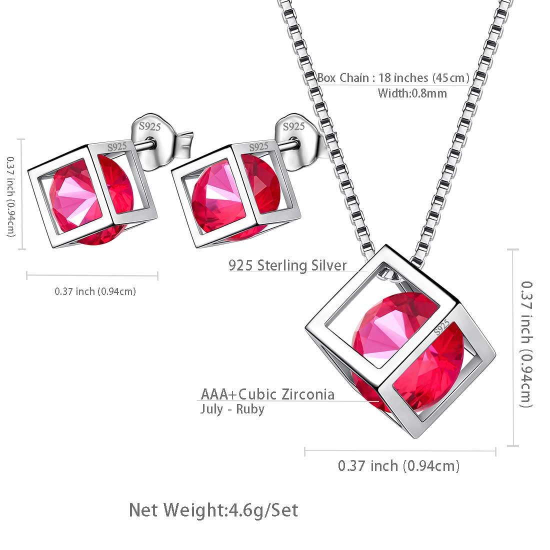Tokyo Mart 3D Cube Birthstone July Ruby Jewelry Set 3PCS Women Girls Birthday Gift