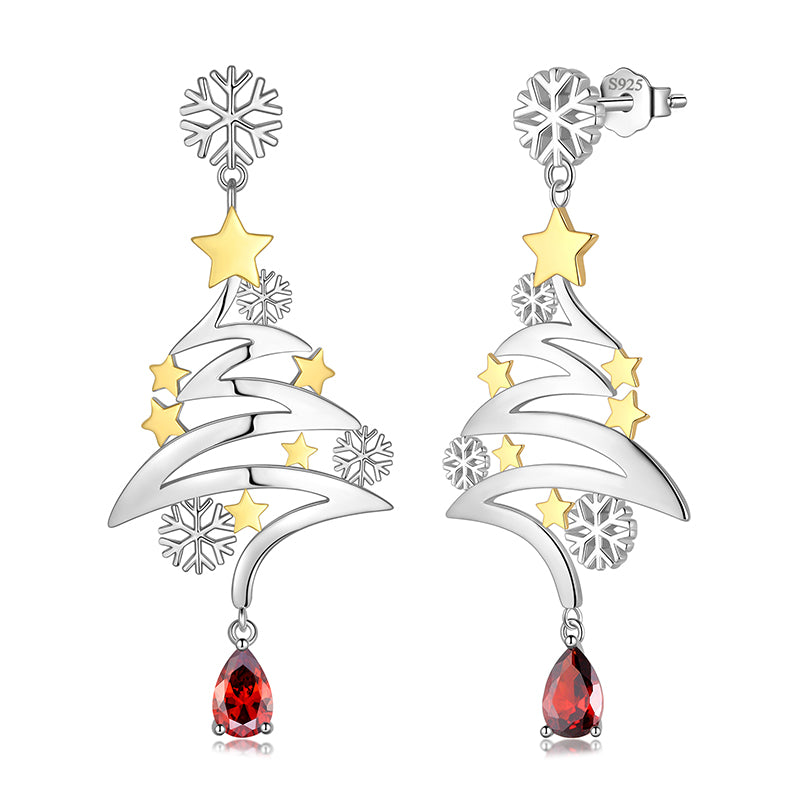 Tokyo Mart 925 Sterling Silver Cute Christmas Tree Dangle Earrings Christmas Costume Jewelry Gifts for Women Girls Xmas Party Jewelry Gift