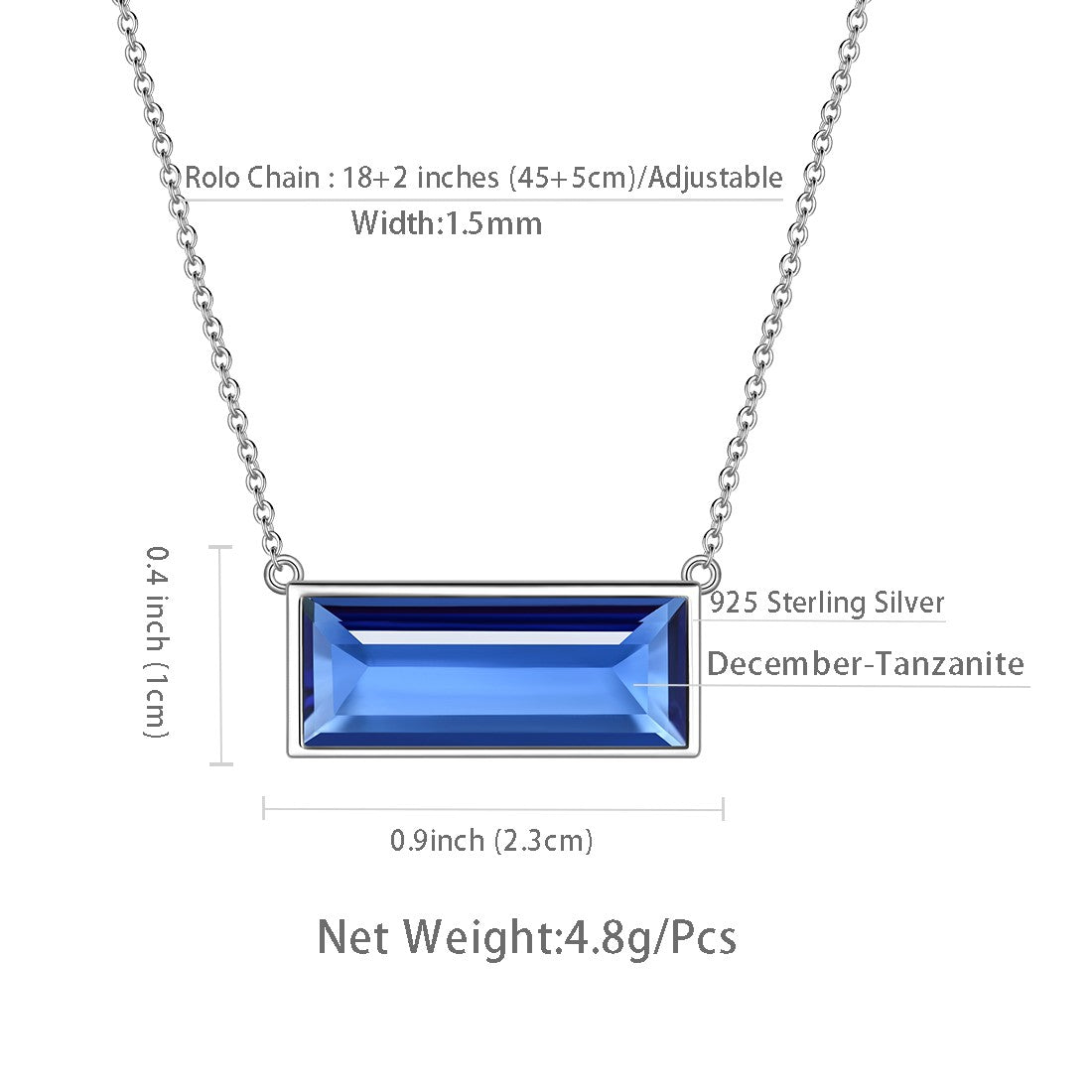 Tokyo Mart Bar Birthstone December Tanzanite Necklace Women Girl Jewelry Birthday Gift Sterling Silver