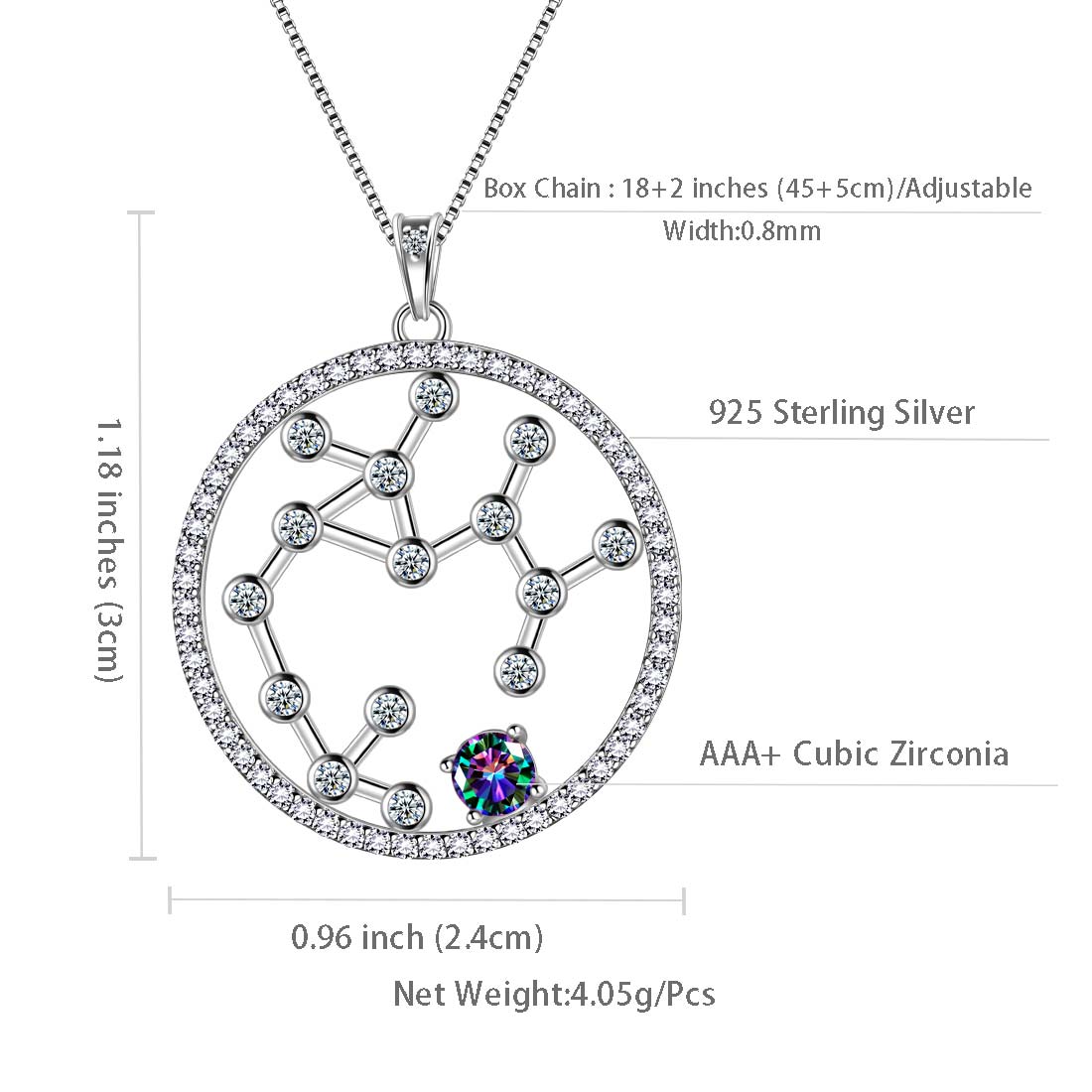 Tokyo Mart Sagittarius Zodiac Necklace Pendant Women Girls Jewelry Birthday Gift Mystic Topaz 925 Silver