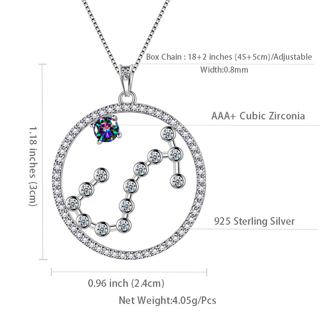 Tokyo Mart Scorpio Zodiac Necklace Pendant Women Girls Jewelry Birthday Gift Mystic Topaz 925 Silver