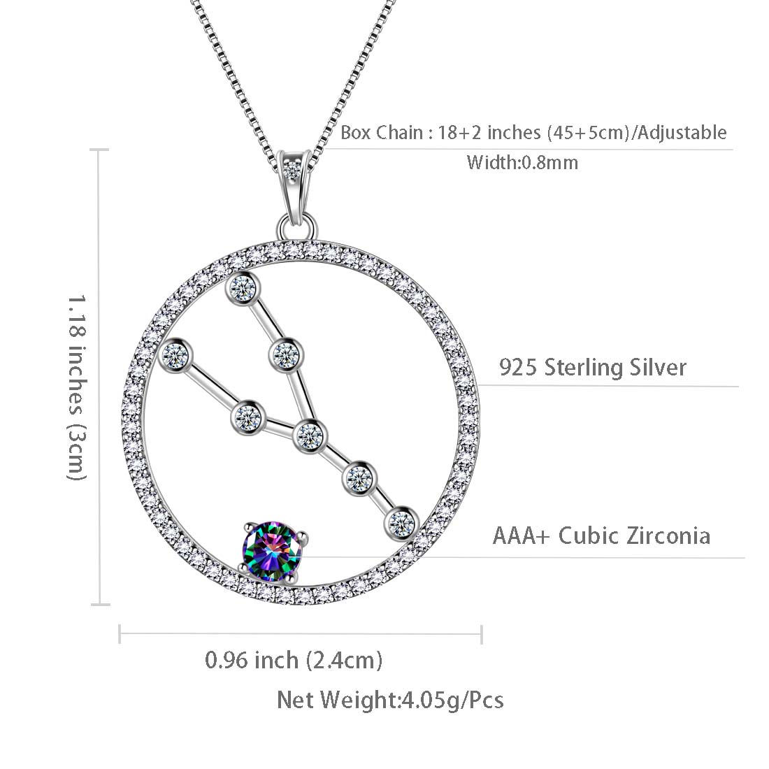 Tokyo Mart Taurus Zodiac Necklace Pendant Women Girls Jewelry Birthday Gift Mystic Topaz 925 Silver