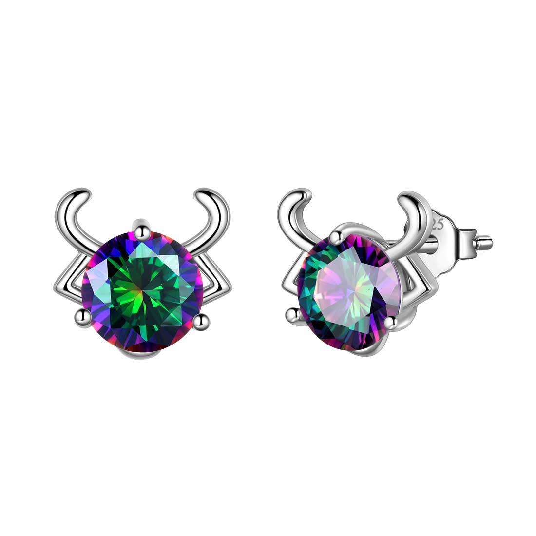Tokyo Mart Taurus Stud Earrings Women Girls Constellation Jewelry Mystic Topaz Sterling Silver