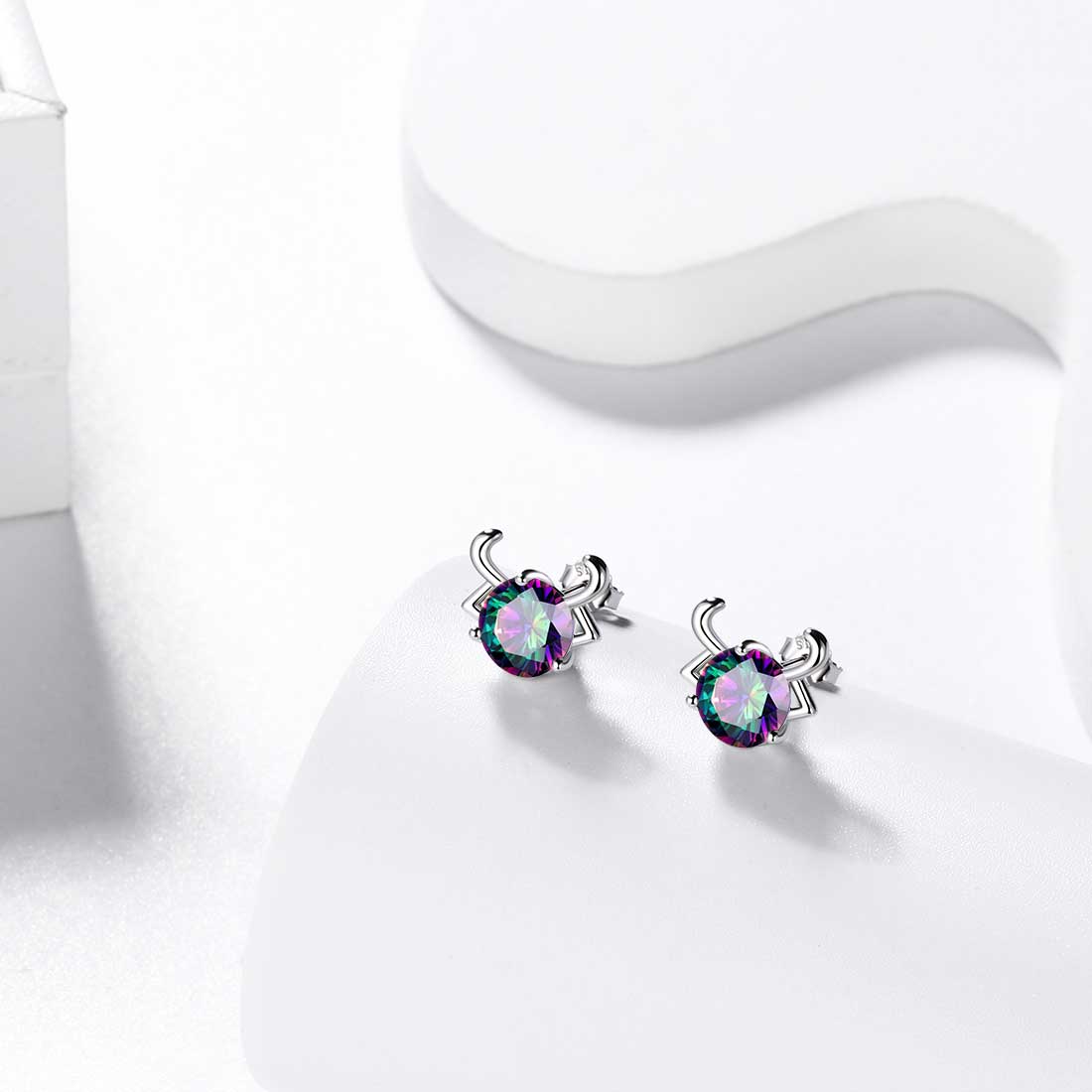 Tokyo Mart Taurus Stud Earrings Women Girls Constellation Jewelry Mystic Topaz Sterling Silver