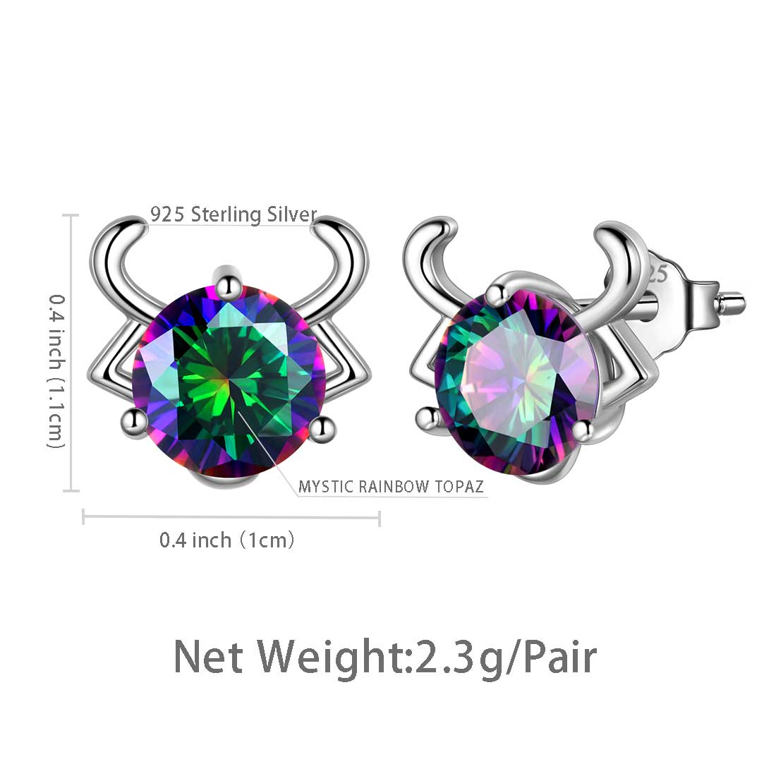 Tokyo Mart Taurus Stud Earrings Women Girls Constellation Jewelry Mystic Topaz Sterling Silver
