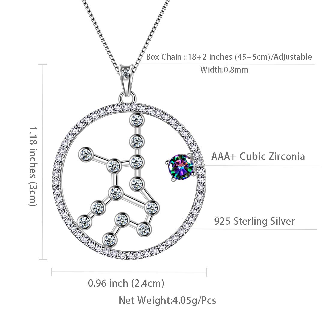 Tokyo Mart Virgo Zodiac Necklace Pendant Women Girls Jewelry Birthday Gift Mystic Topaz 925 Silver