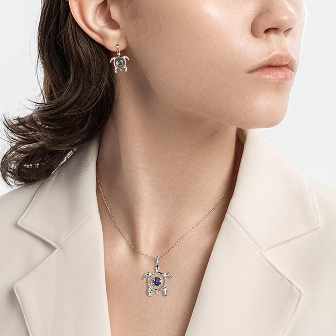 Tokyo Mart Turtle Rainbow Mystic Topaz Drop Earrings Women Girls Jewelry Gift Sterling Silver