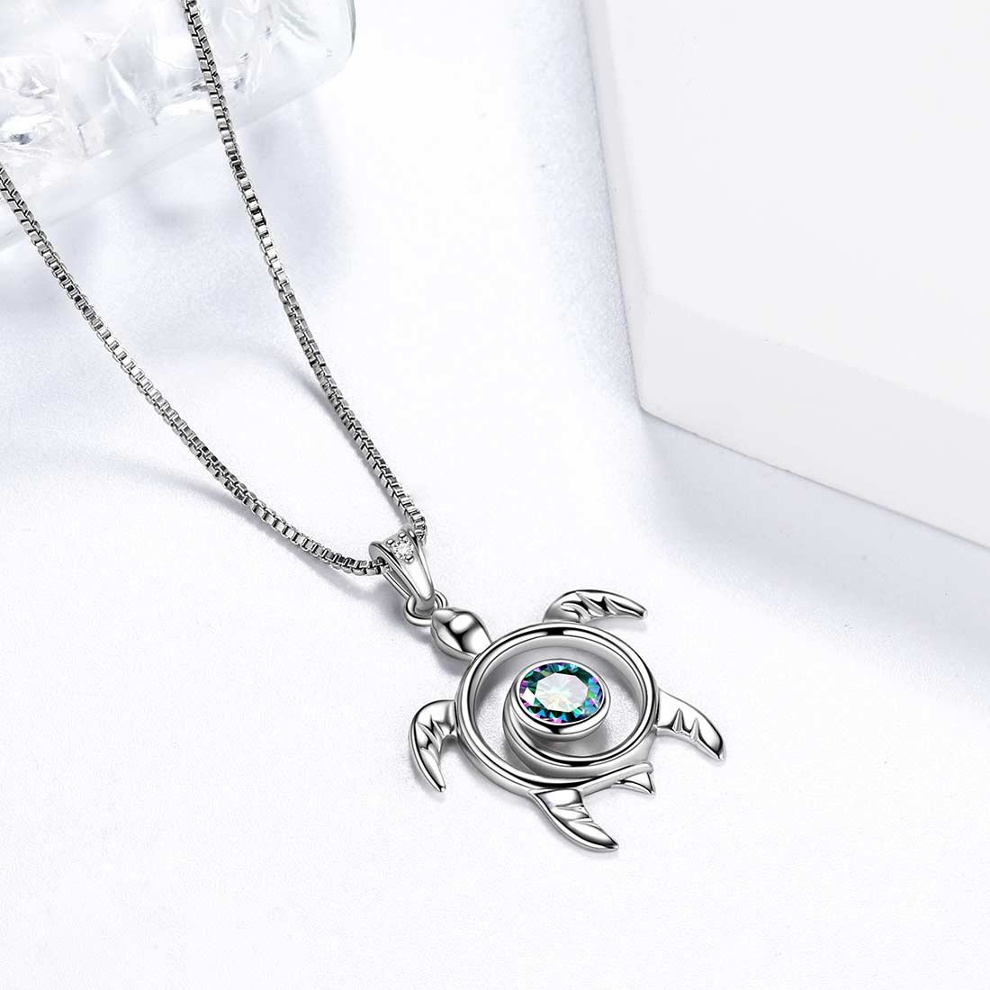 Tokyo Mart Turtle Rainbow Mystic Topaz Necklaces Women Girls Jewelry Gift Sterling Silver