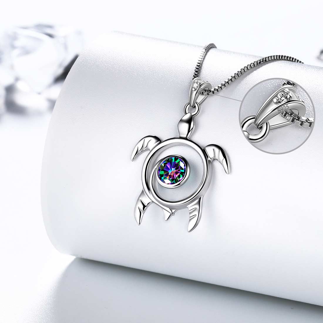 Tokyo Mart Turtle Rainbow Mystic Topaz Necklaces Women Girls Jewelry Gift Sterling Silver