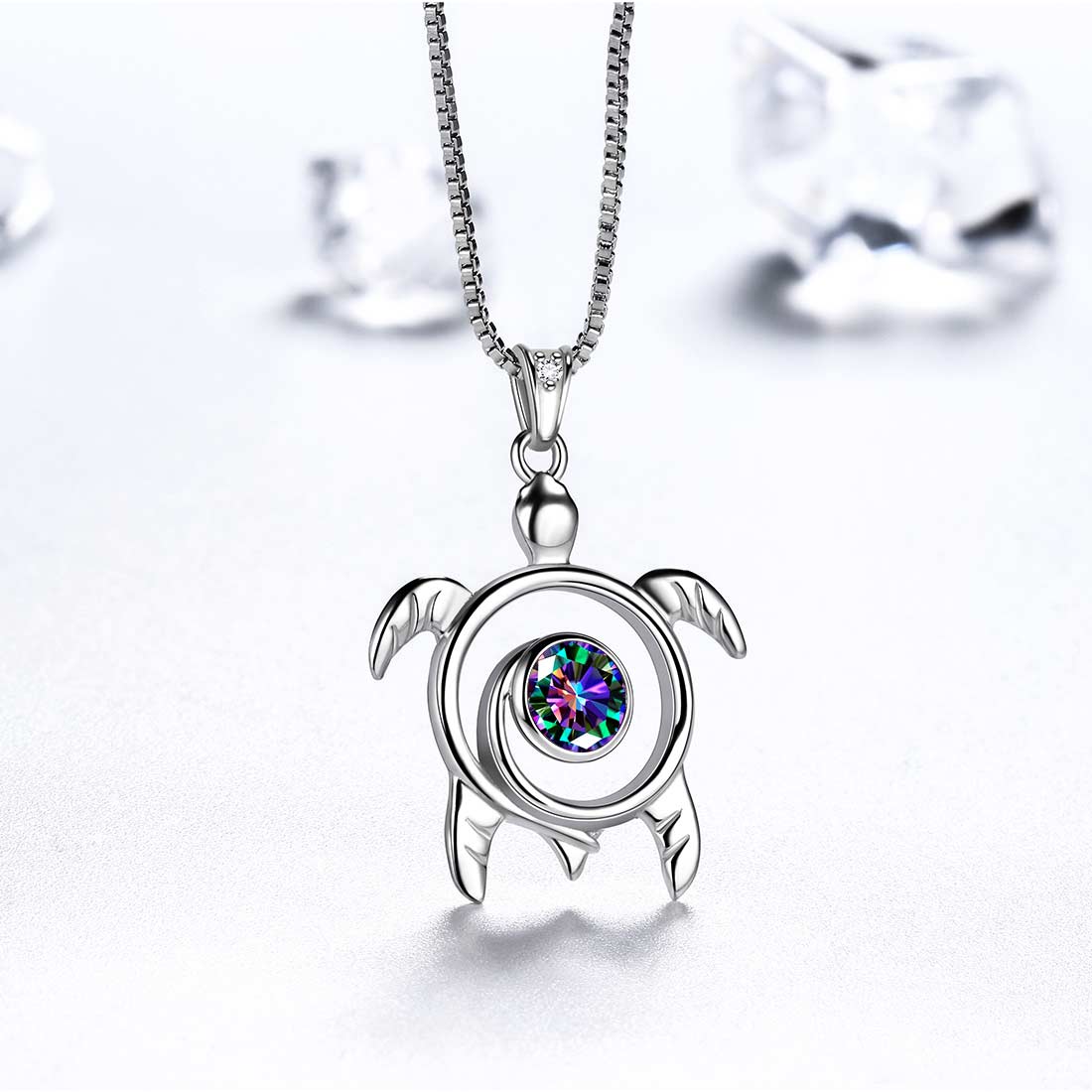 Tokyo Mart Turtle Rainbow Mystic Topaz Necklaces Women Girls Jewelry Gift Sterling Silver