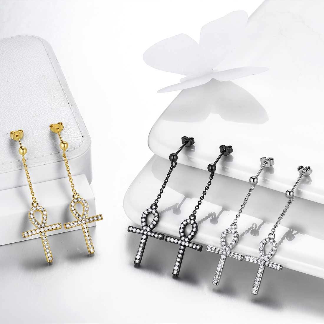 Tokyo Mart Ankh Cross Dangle Earrings Women Mens Jewelry Sterling Silver