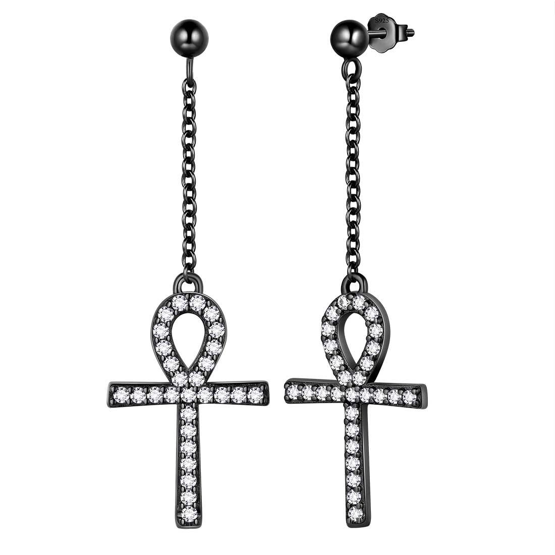Tokyo Mart Ankh Cross Dangle Earrings Women Mens Jewelry Sterling Silver