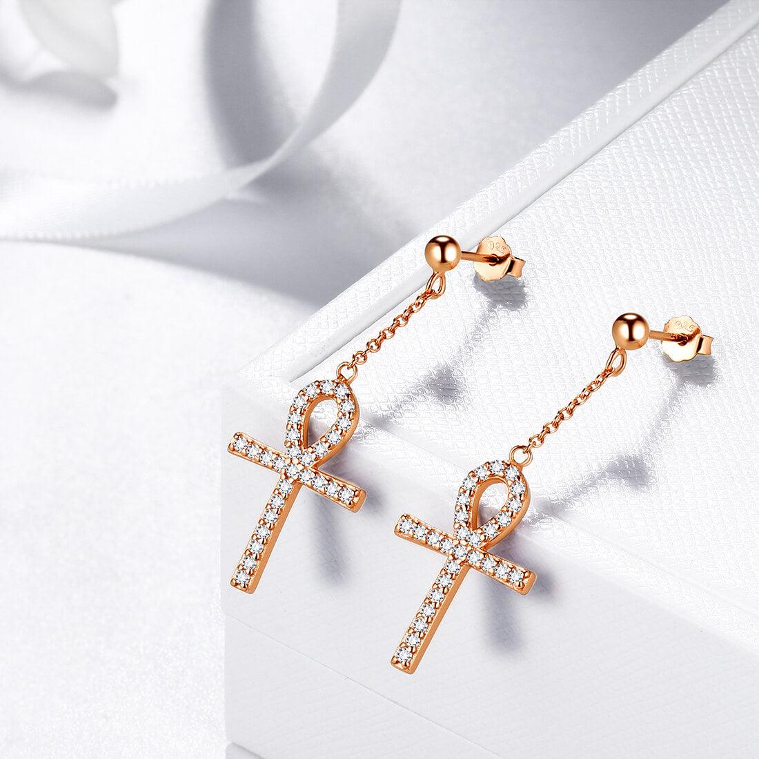Tokyo Mart Ankh Cross Dangle Earrings Women Mens Jewelry Sterling Silver