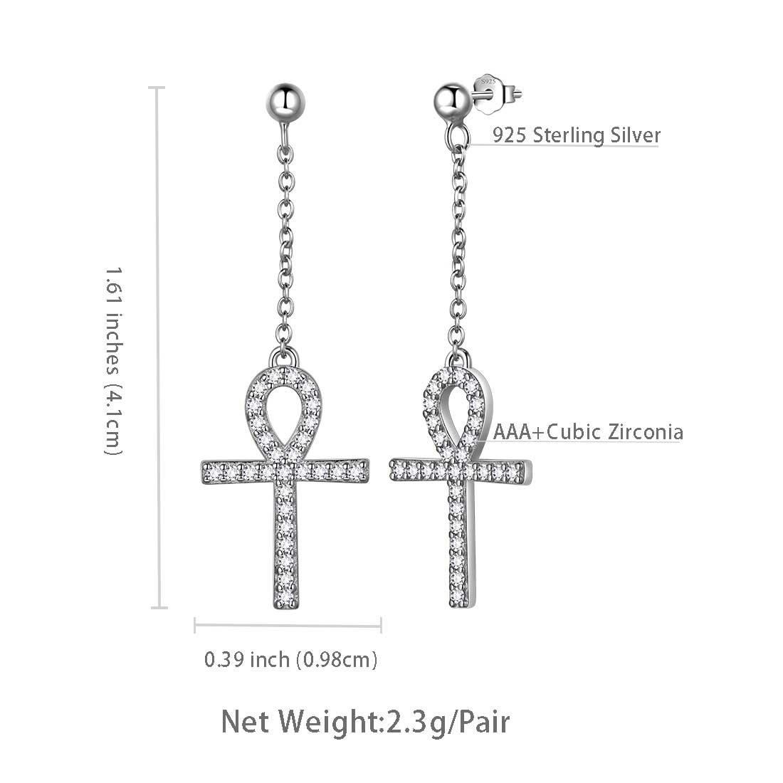 Tokyo Mart Ankh Cross Dangle Earrings Women Mens Jewelry Sterling Silver